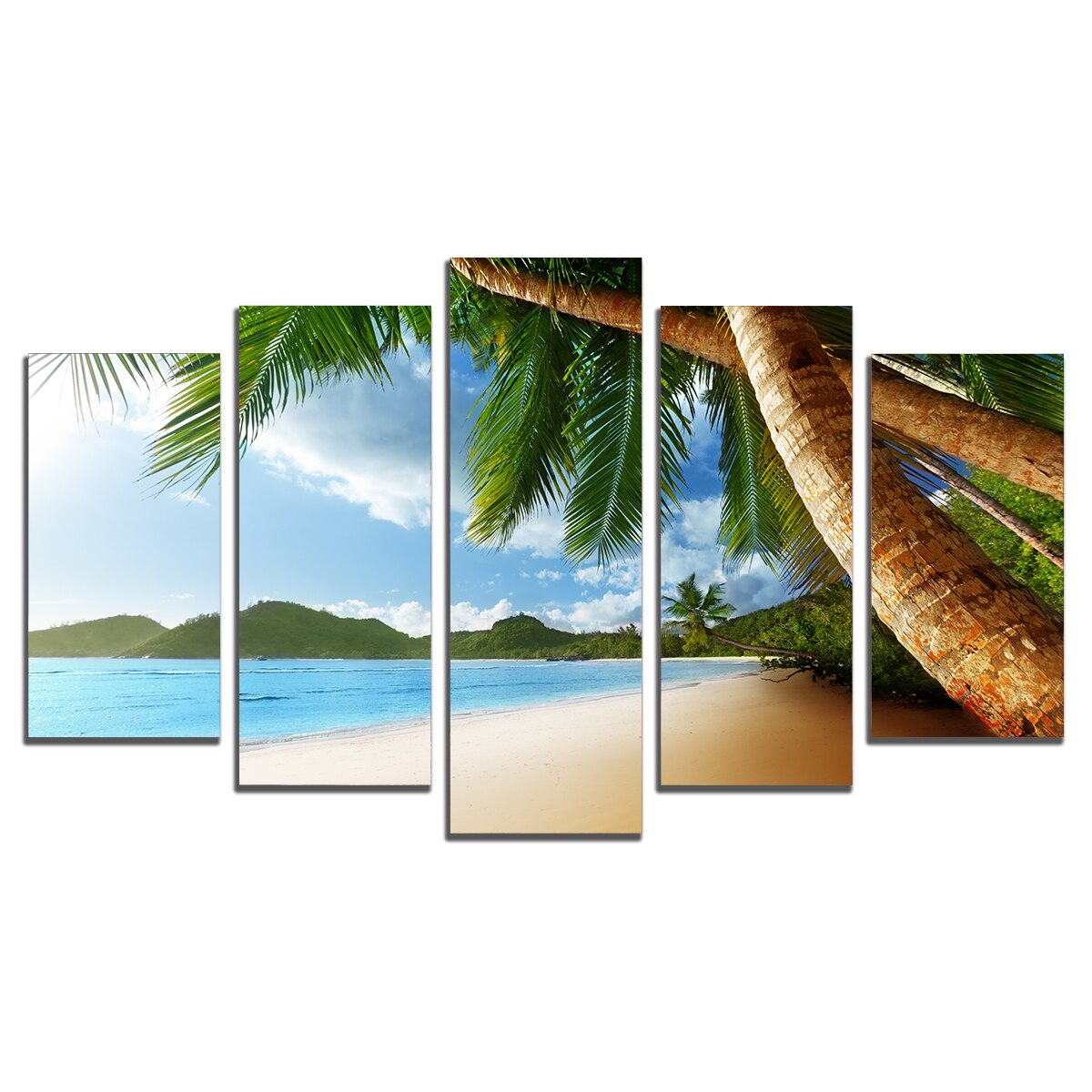 Set Tablouri Multicanvas 5 Piese, Peisaj marin cu plaja exotica, 158х90 cm